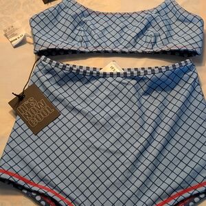 Stylish Blue Checkered Bikini Set